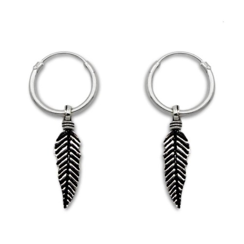 Pendiente de plata aro redondo con pluma