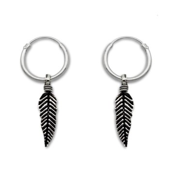 Pendiente de plata aro redondo con pluma
