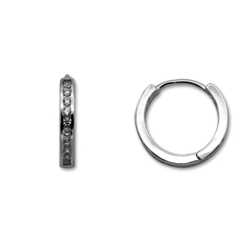 Pendiente de plata aro con circonitas medio aro exterior 16mm