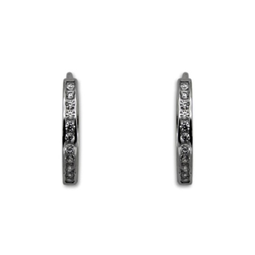 Pendiente de plata aro con circonitas medio aro exterior 18mm