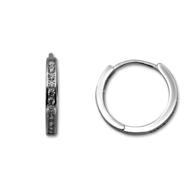 Pendiente de plata aro con circonitas medio aro exterior 18mm