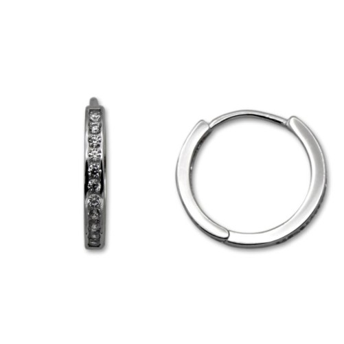 Pendiente de plata aro con circonitas medio aro exterior 18mm