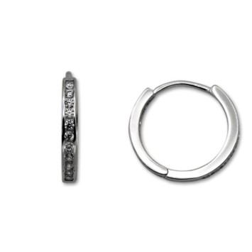 Pendiente de plata aro con circonitas medio aro exterior 18mm