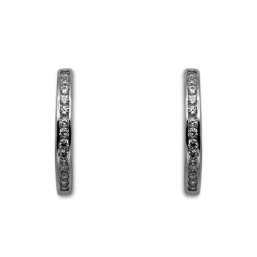 Pendiente de plata aro con circonitas medio aro exterior 20mm