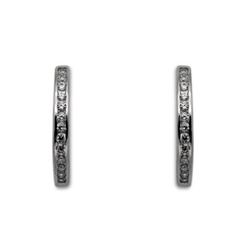 Pendiente de plata aro con circonitas medio aro exterior 20mm