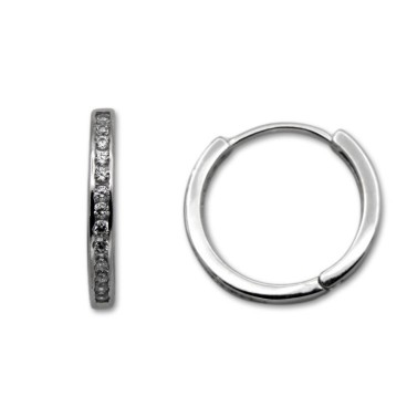 Pendiente de plata aro con circonitas medio aro exterior 20mm