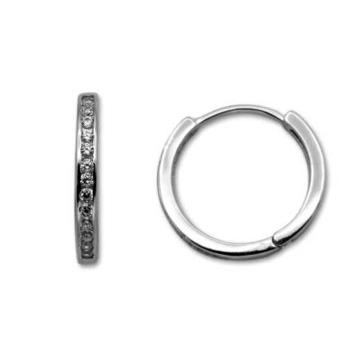 Pendiente de plata aro con circonitas medio aro exterior 20mm