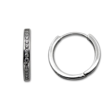 Pendiente de plata aro con circonitas medio aro exterior 20mm