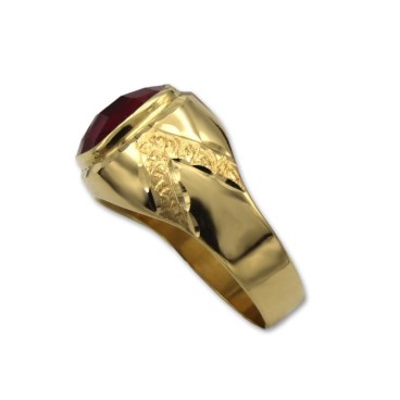 Sello de oro cuadrado mediano con talla y rubí sintetico