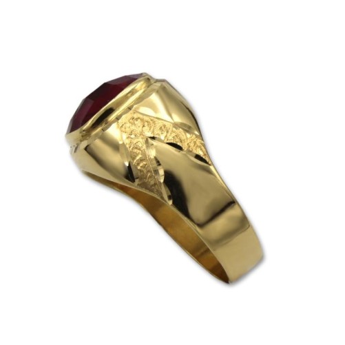 Sello de oro cuadrado mediano con talla y rubí sintetico