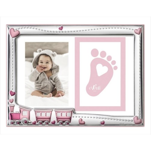 Marco de foto infantil para huellas tren rosa