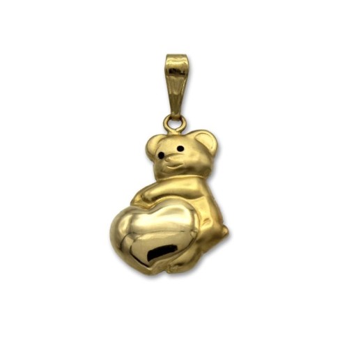 Colgante de oro de un oso con un corazón