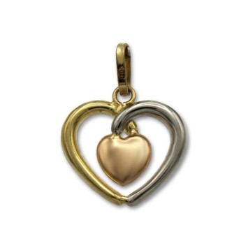 Colgante de oro de un corazón doble tricolor
