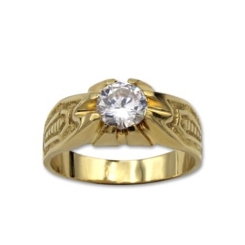 Solitario para hombre en oro con circonita y ocho garras
