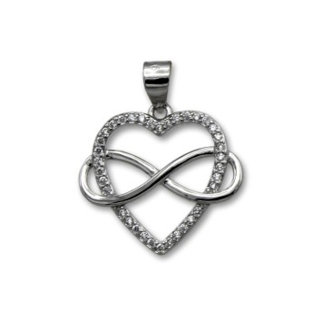 Colgante de plata de corazón con circonitas e infinito