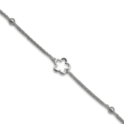 Pulsera de plata con margarita calada y dos bolas lisas