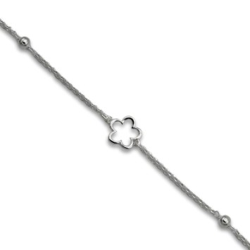 Pulsera de plata con margarita calada y dos bolas lisas