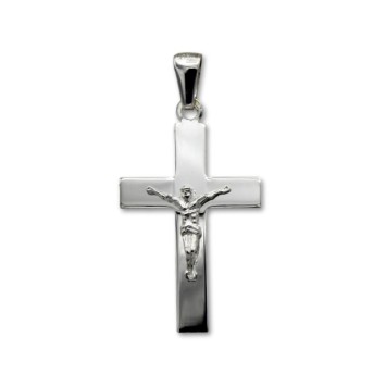 Cruz de plata plana lisa con cristo