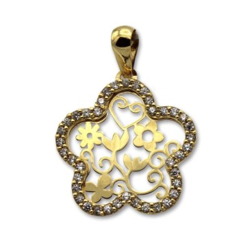 Colgante de oro floral con circonitas