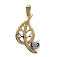 Colgante de oro con hoja y circulo con circonitas Colgante de oro con hoja y circulo con circonitas