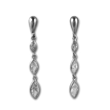 Pendientes largos oro blanco circonitas en forma oval