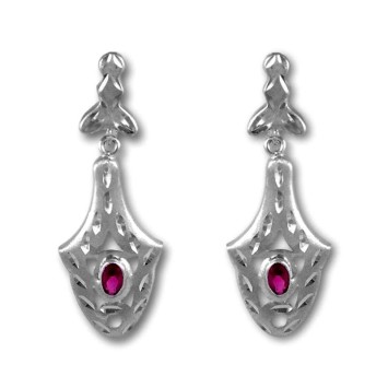 Pendiente largo oro blanco rubi