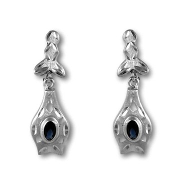 Pendiente largo oro blanco zafiro azul