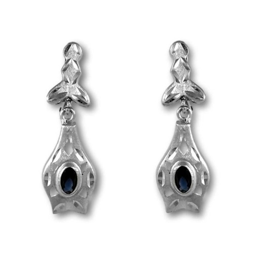 Pendiente largo oro blanco zafiro azul