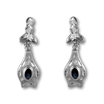 Pendiente largo oro blanco zafiro azul