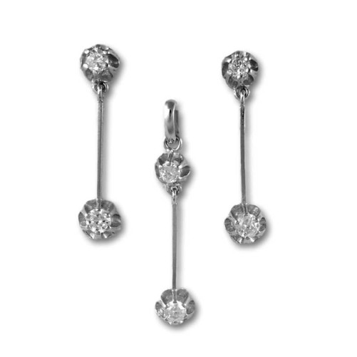 Pendiente largo oro blanco y circonita con garras