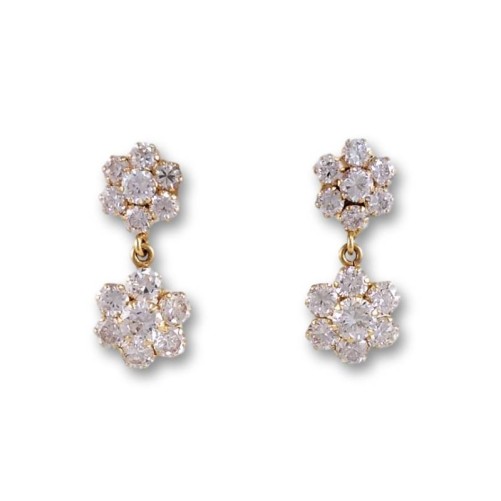 Pendiente oro rosetas de circonitas