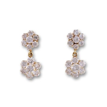 Pendiente oro rosetas de circonitas