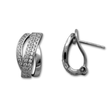 Pendiente de plata con circonitas en bandas omega