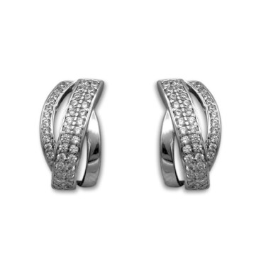 Pendiente de plata con circonitas en bandas omega