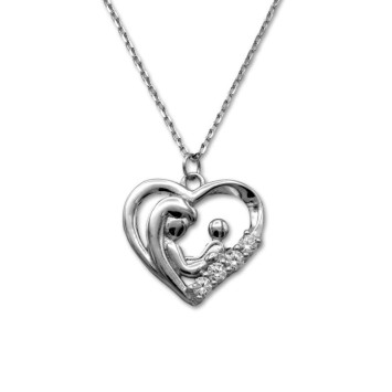 Colgante de plata mama con bebe en forma de corazón y circonitas