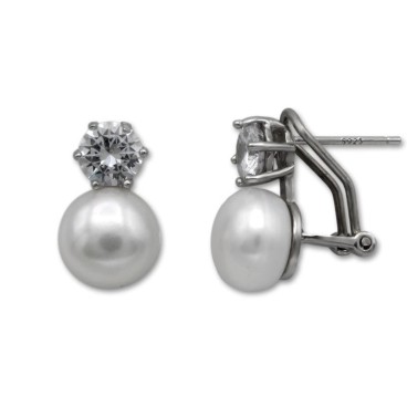 Pendiente de plata con circonita y perla cultivada omega