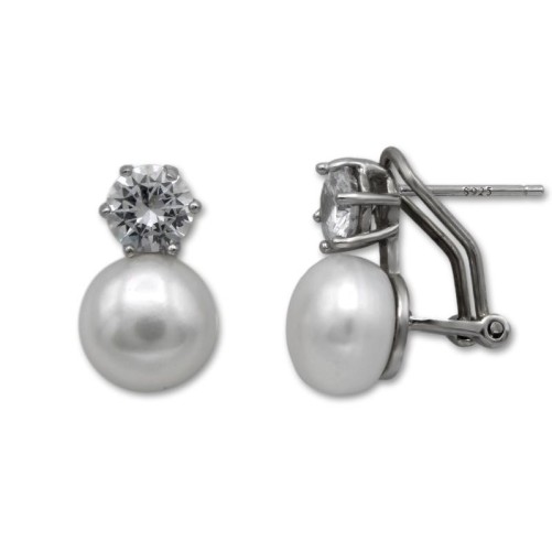 Pendiente de plata con circonita y perla cultivada omega