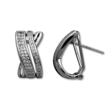 Pendiente de plata con circonitas en dos bandas omega