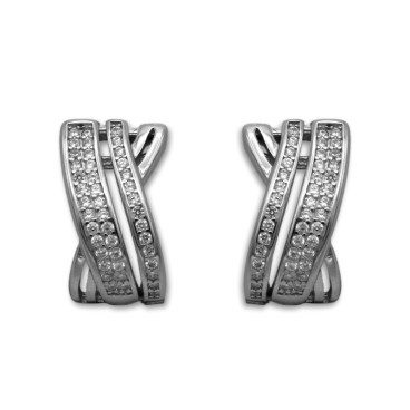 Pendiente de plata con circonitas en dos bandas omega