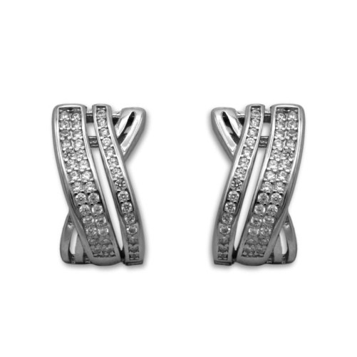 Pendiente de plata con circonitas en dos bandas omega