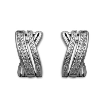 Pendiente de plata con circonitas en dos bandas omega