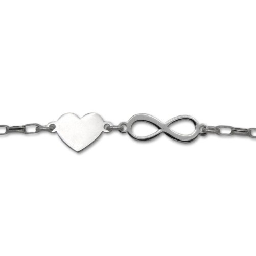 Pulsera de plata con infinito y corazón