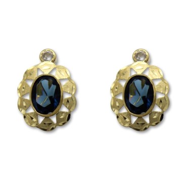 Pendiente oro cordobés con aguamarina sintética