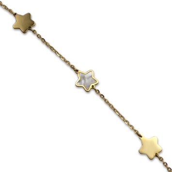 Pulsera de oro con estrellas con nácar y lisas con brillo