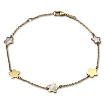 Pulsera de oro con estrellas con nácar y lisas con brillo