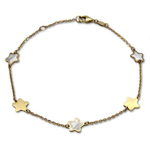 Pulsera de oro con estrellas con nácar y lisas con brillo