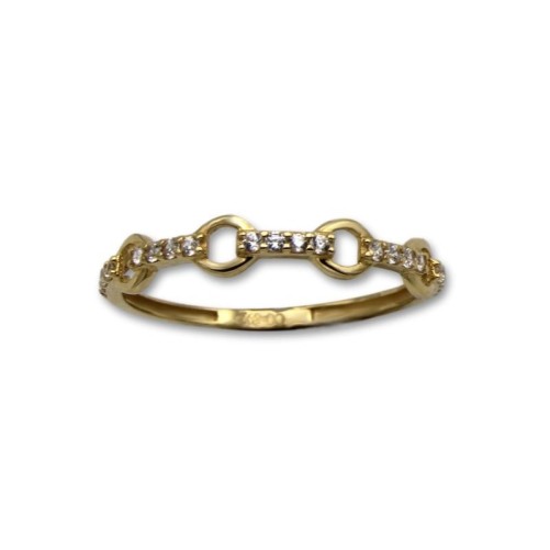 Sortija de oro con circulos lisos y lineas de circonitas