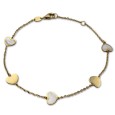Pulsera de oro con corazones con nácar y lisos con brillo