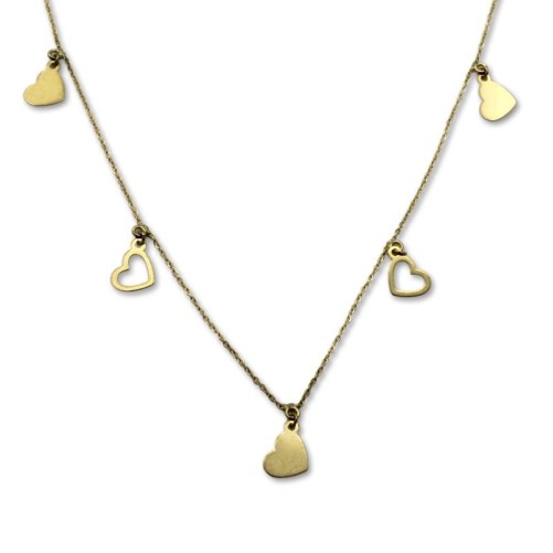 Gargantilla de oro fina con corazones lisos y calados