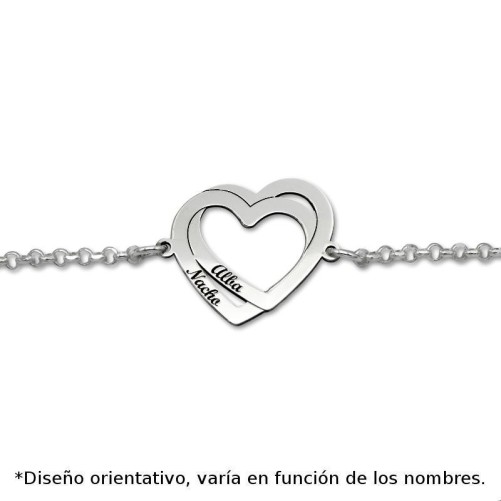 Pulsera en plata de corazon doble